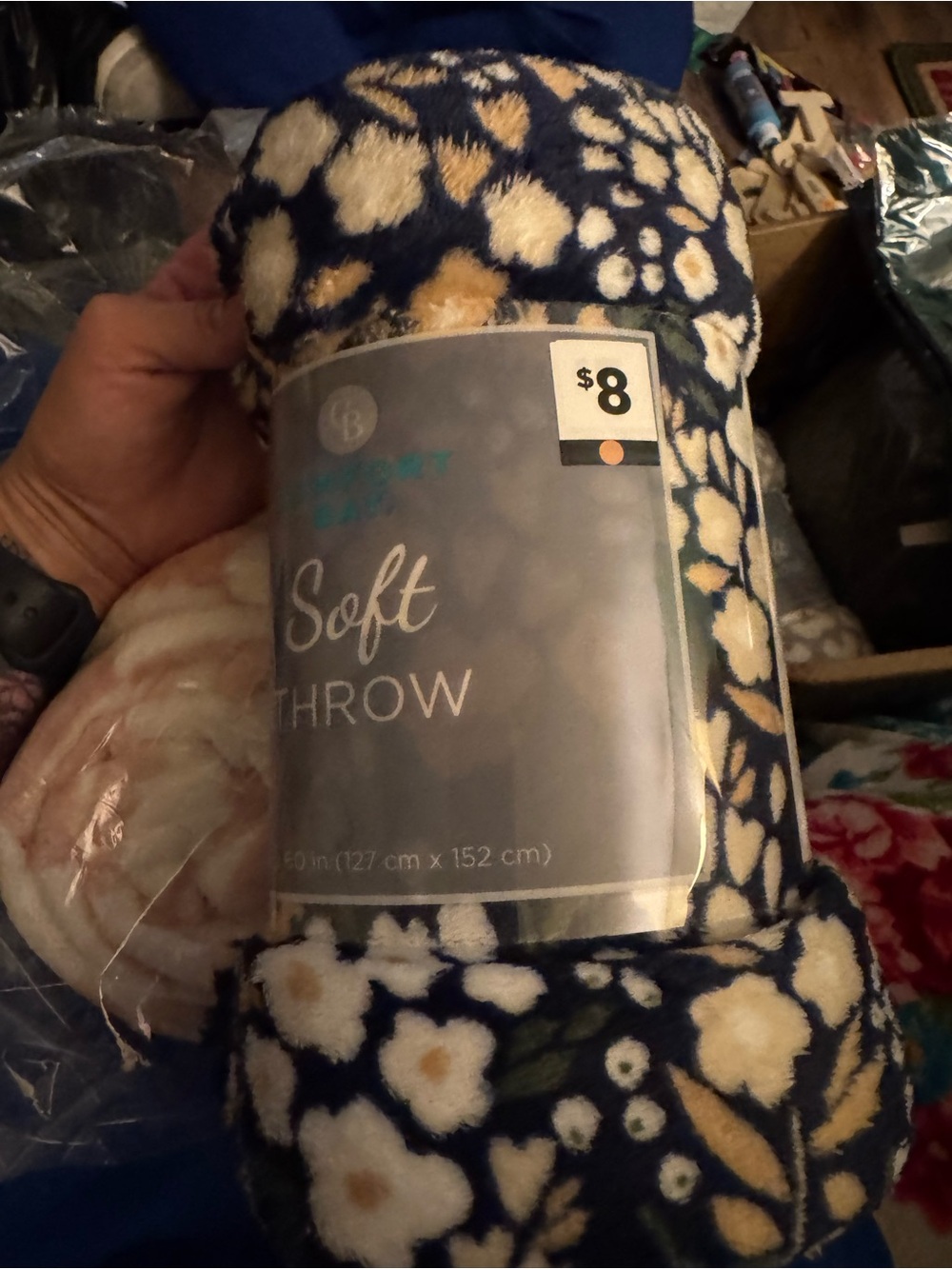 Comfort Bay Navy, Cream & Tan Floral Plush Throw